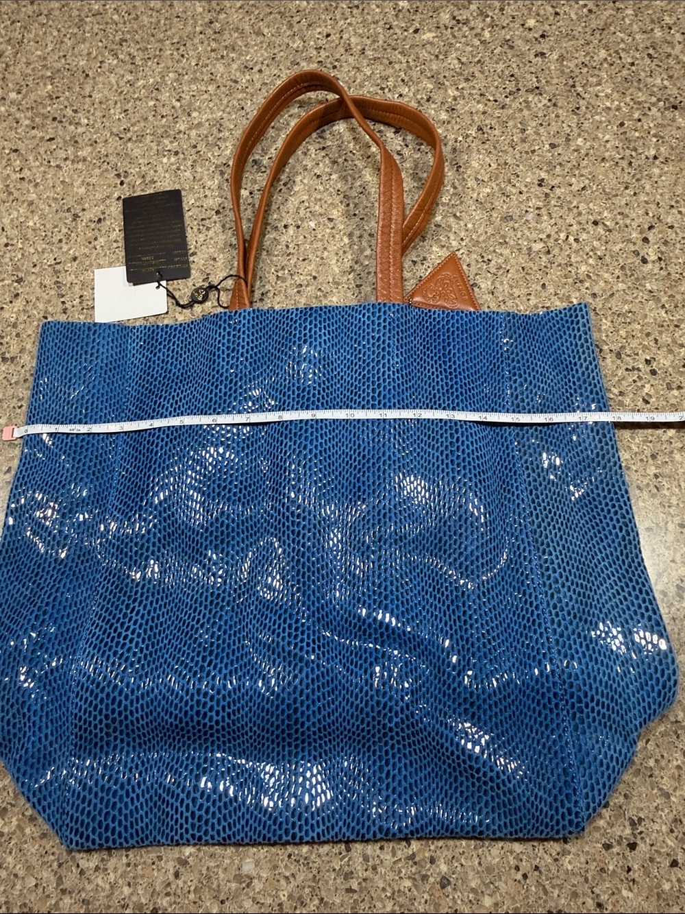 Sorial Rubina Blue Tote Bag with Brown Leather Handles - Picture 10 of 13
